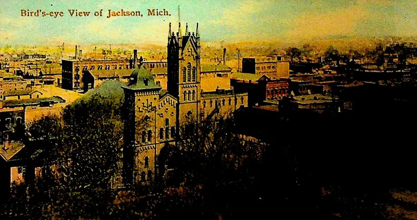 Bird's Eye View of Jackson Michigan Unused Postcard