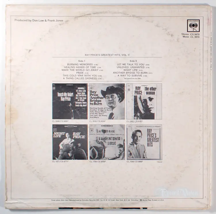 Ray Price - Greatest Hits Volume II (1967) Vinyl LP • Best of Countrypolitan