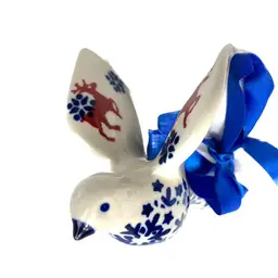 Polish Pottery Bird Holiday Christmas Ornament Prancing Reindeer Snowflakes Fir