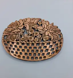 Vintage Old Dutch Design Cast Iron and Copper Fruit Basket Trivet