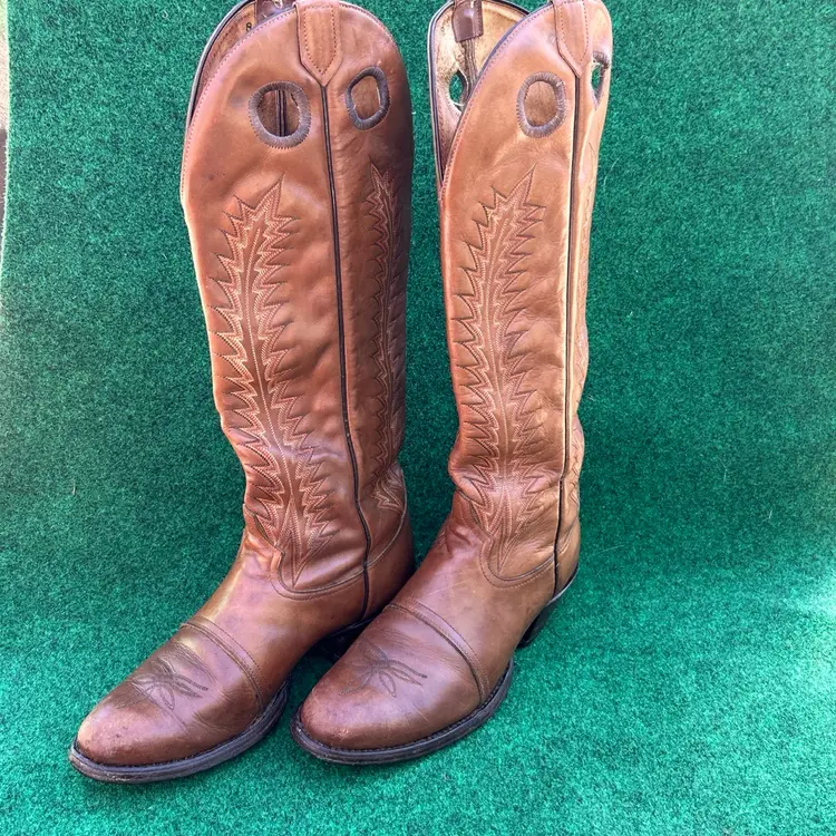 Rare Vintage Tony Lama 18” Size 9D Buckaroo Cowboy Boots Punchy USA Style 4809