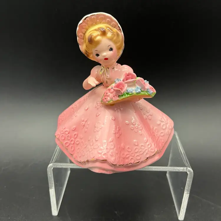 Josef Original May Birthday Pink Girl 4” Flower Basket