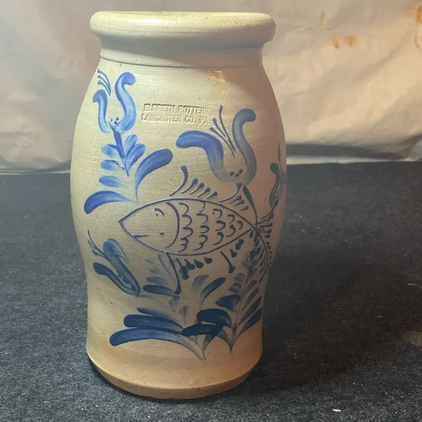 Eldreth Pottery Vase Hand painted Fish Design