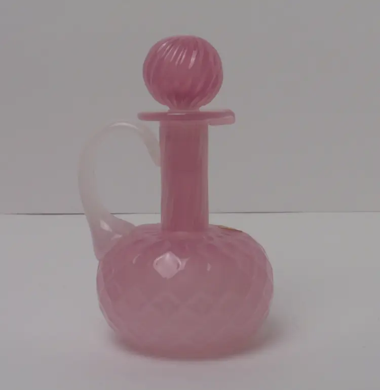 Vintage Murano Italy Archimede Seguso Pink Alabaster Glass Diamond Cruet 6" Tall