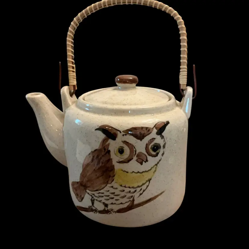 Adorable 1970’s Otagiri Made In Japan Speckled Ceramic HP Owl Tea Pot 8” x 6.75”