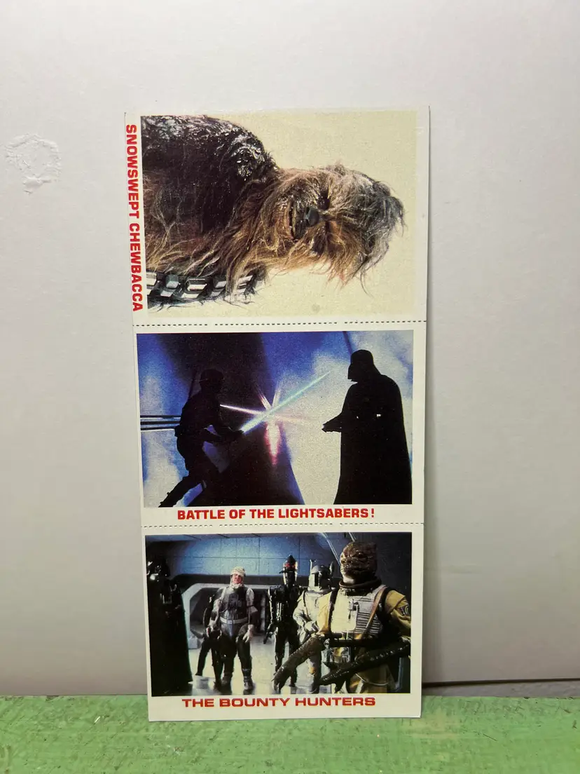 1977 Burger King Star Wars Trading Card 3 Card Uncut Panel Chewbacca, Lightsabers, Bounty Hunters