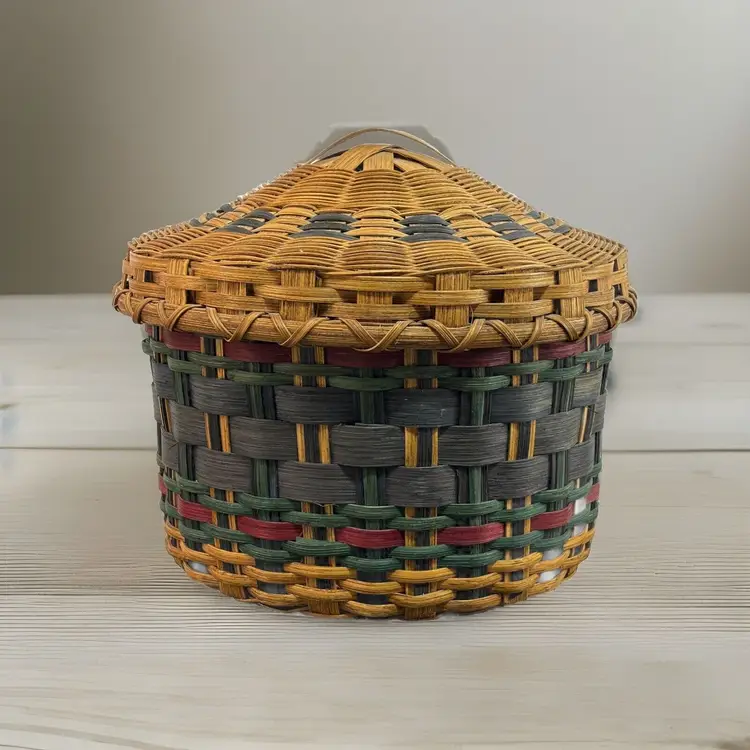 Handwoven Wicker Basket with Handle and Colored Accents MilkCan  Corner Farm