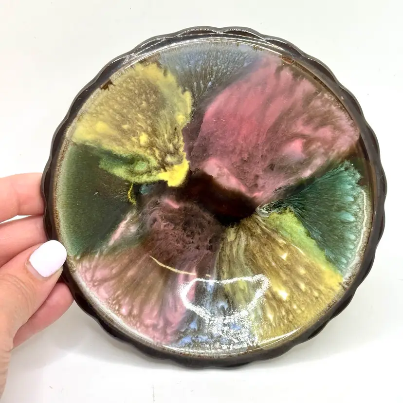 MCM Style Scalloped Rainbow Glazed Bowl Dish 5.5”