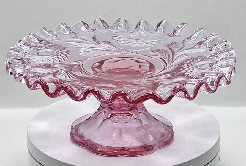 Vintage Fenton Glass 95th Anniversary, Dosty Rose Candle-Plate/Mini Cake-Cupcake Stand