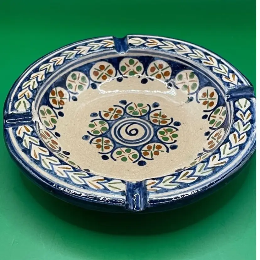 Signed Vintage Tonala Mexico Pottery Hand Painted Ashtray