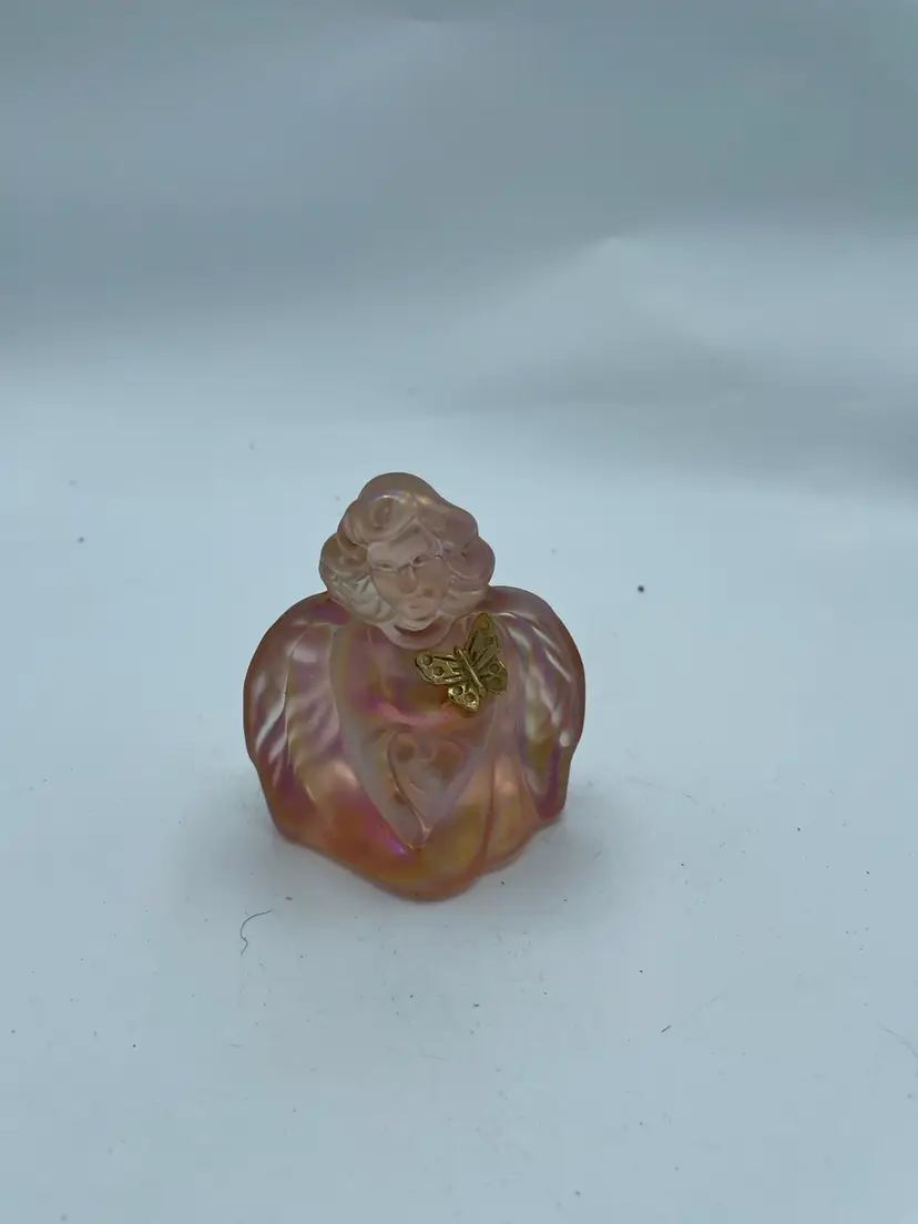 Fenton Pink Opalescent Glass Guardian Angel Figure with a Gold Butterfly
