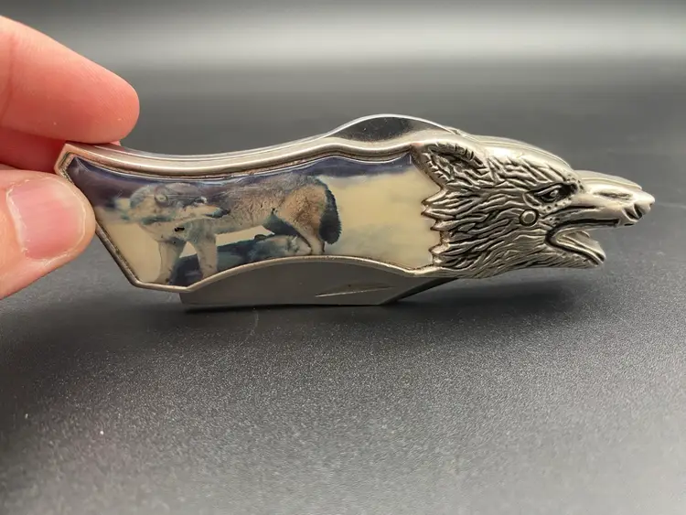 Fighter Plus Wolf Themed Stainless Steel Folding Pocket Knife