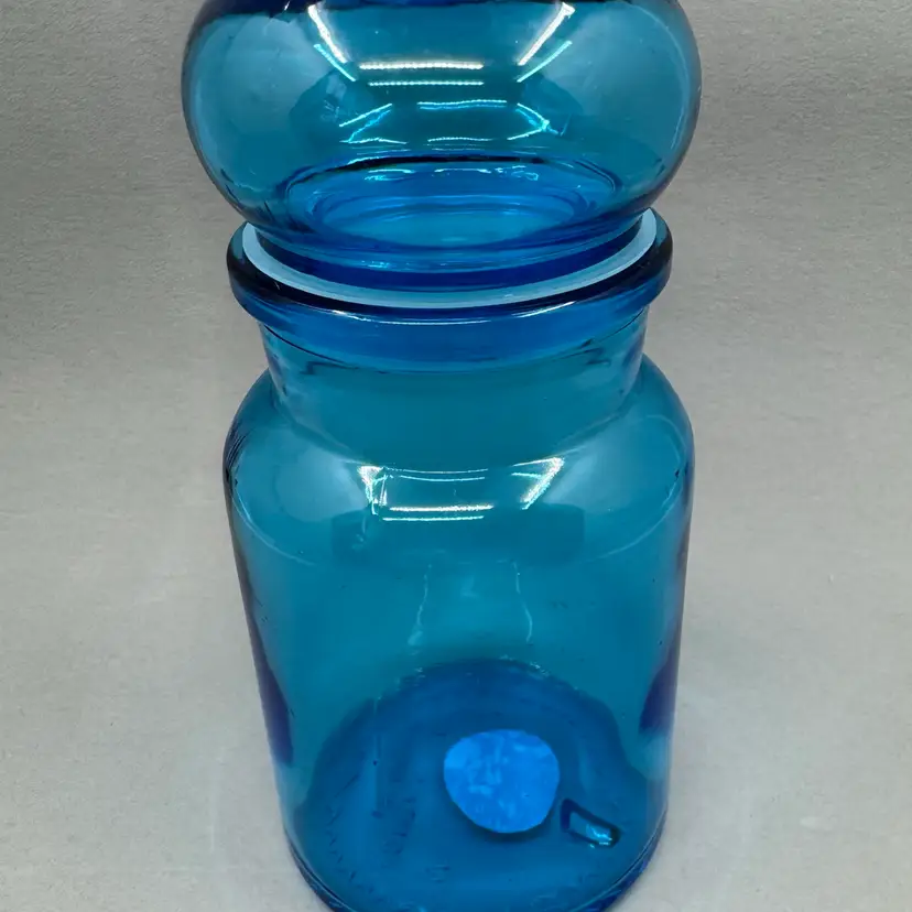 Blue Apothecary Jar With Lid, 7” Made In Belgium