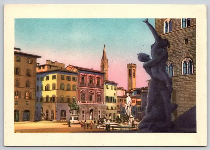 Postcard Piazza della Signoria Statue Florence Italy Art Card