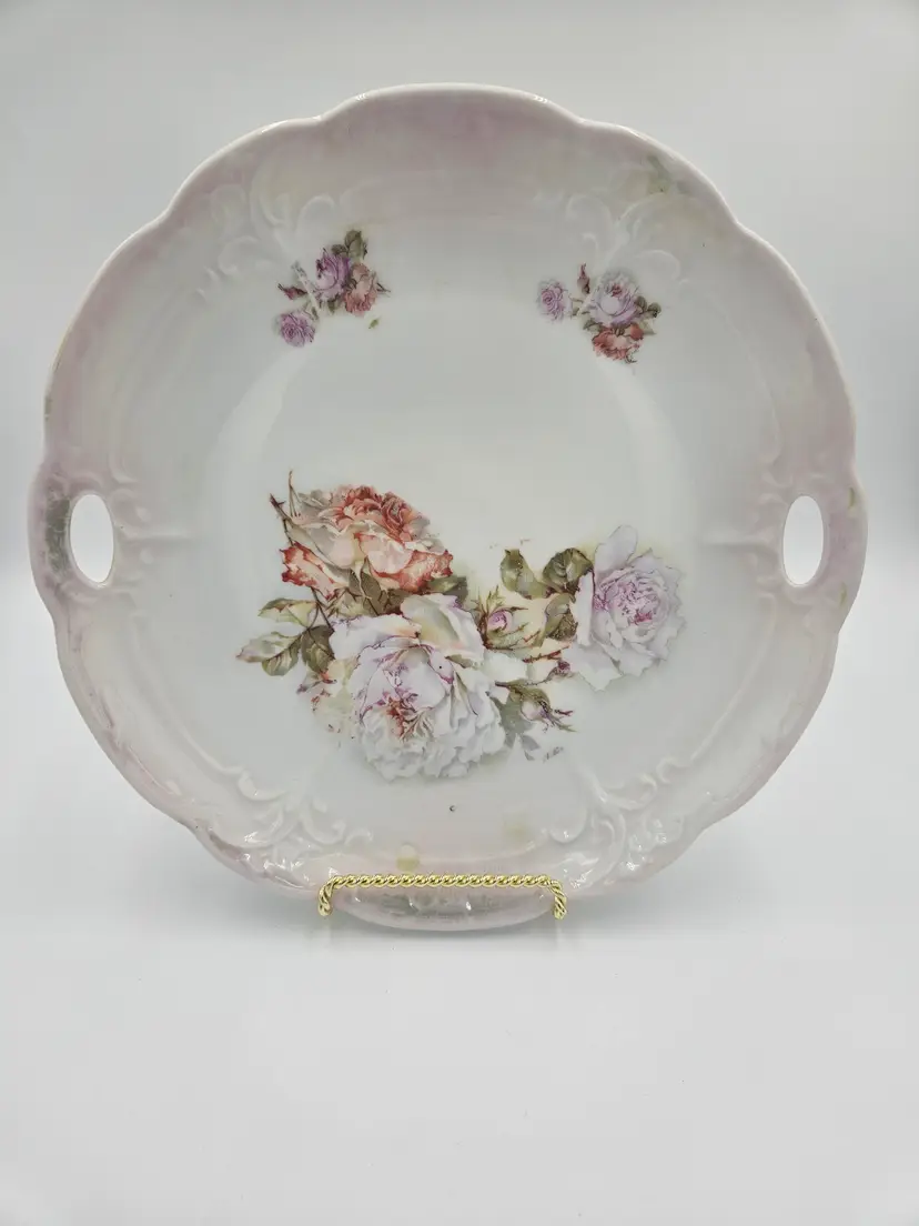 #B59 Porcelain Roses Handled Plate