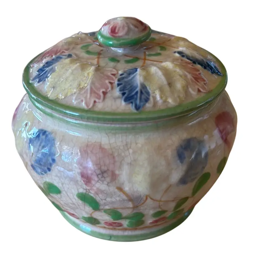 vintage  Floral ceramic jar with a lid,  made in Japan