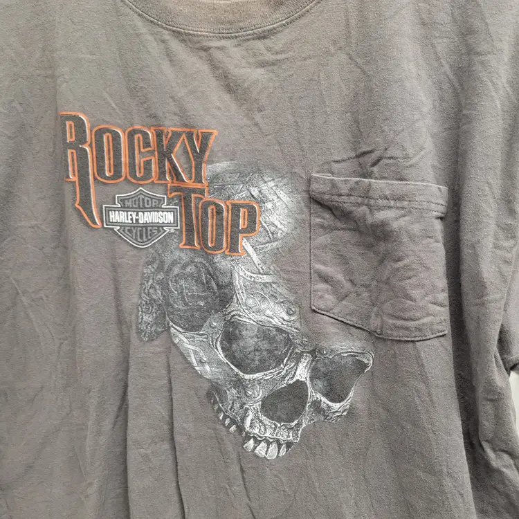 Vintage Harley Davidson Rocky Top Skull Graphic Pocket Tee No Size