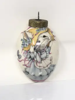 The Egg Lady Porcelain Egg Ornament with Mouse and Butterflies