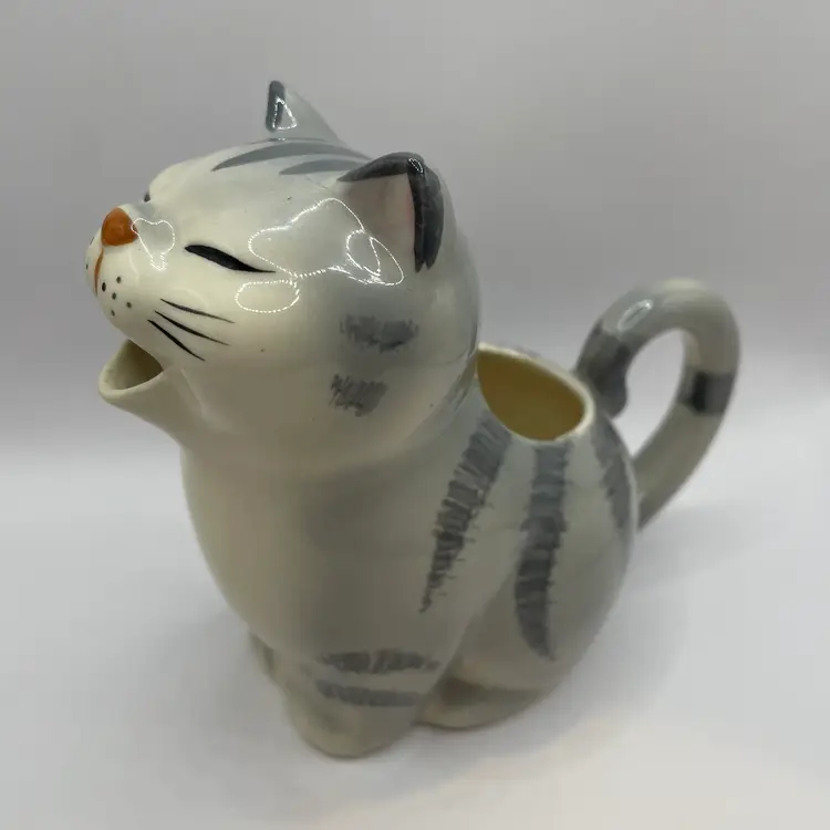 Ceramic Cat Creamer Small Pitcher Gray Stripes