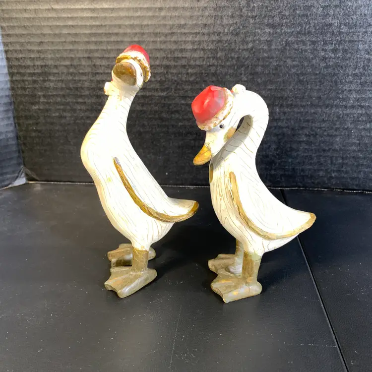 Pair of Faux Wood Christmas Geese