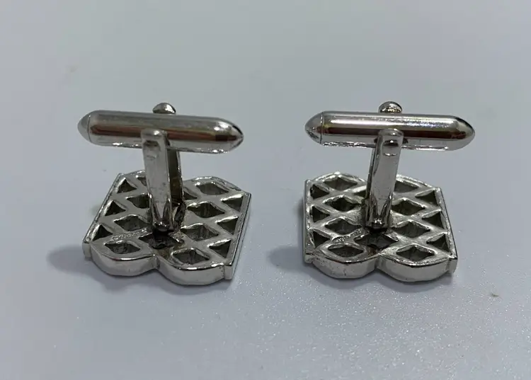 Vintage SWANK Blue Rhinestone Latice Design Silver Tone Cufflinks