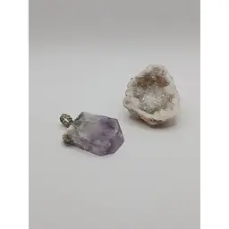 Two Gemstone Pendants, Amethyst and Geode half