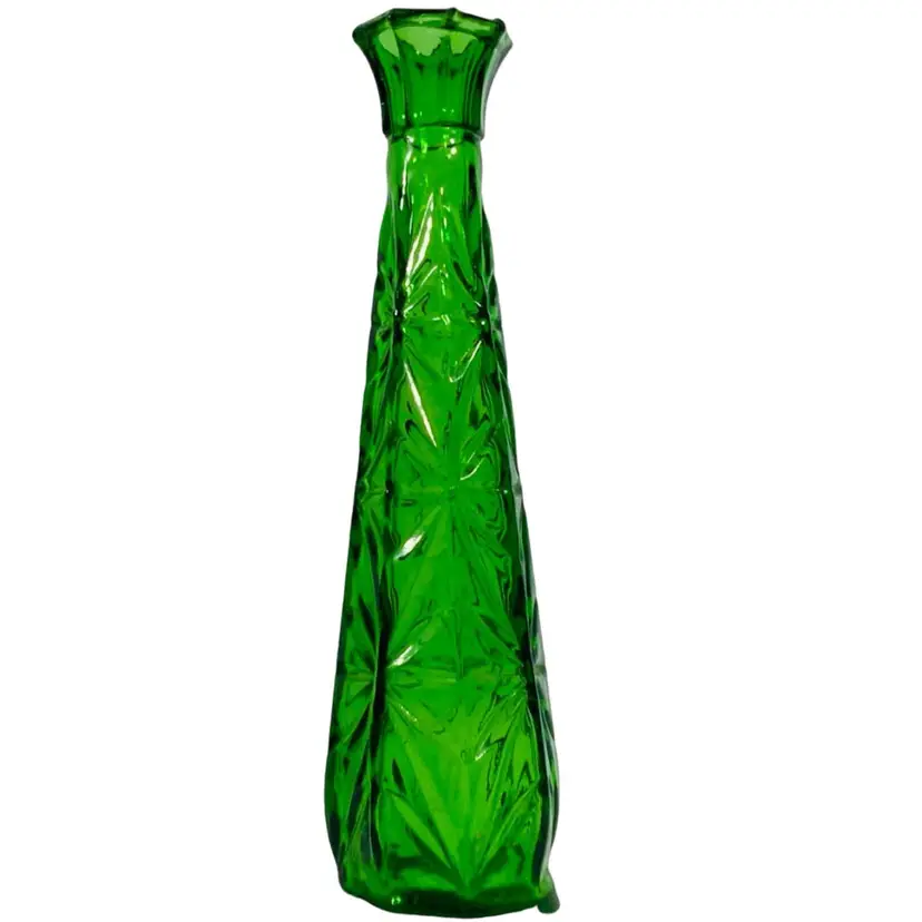 Vintage Emerald Green Depression Glass Cut Bud Vase