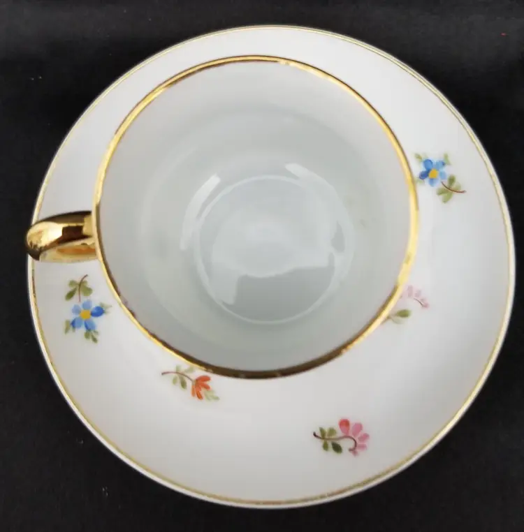 Vintage Hand-Painted Porcelain Tiny Flowers Demitasse Cup & Saucer Set
