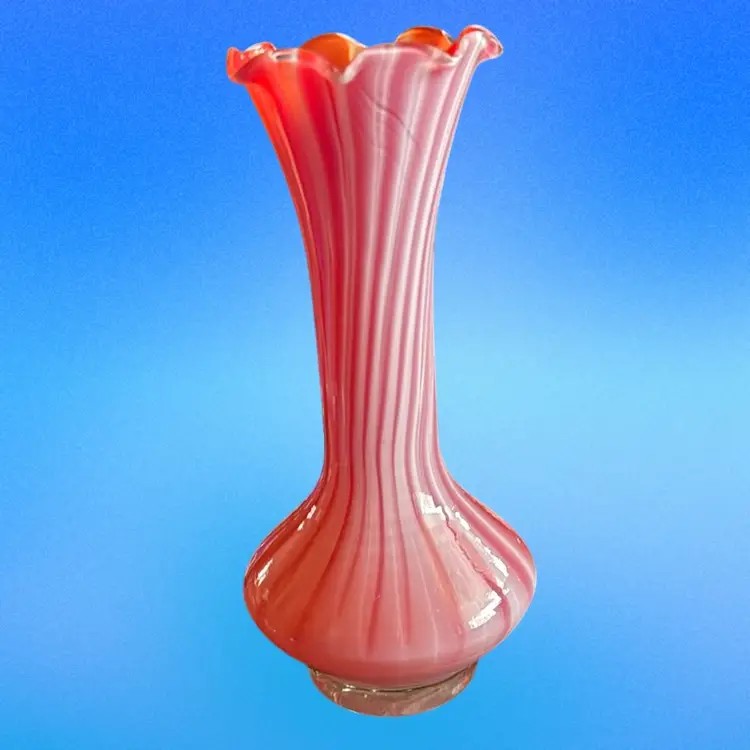 Hand Blown Red & White Vase