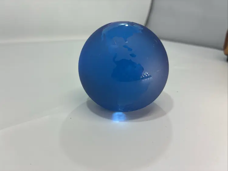 Art Glass Cobalt Blue Vintage Etched World Globe Paperweight