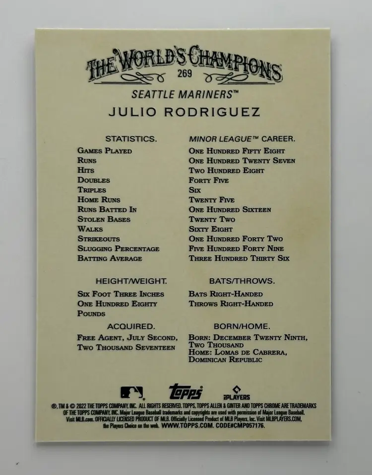 Julio Rodriguez Topps Allen & Ginter Chrome Rookie (RC)