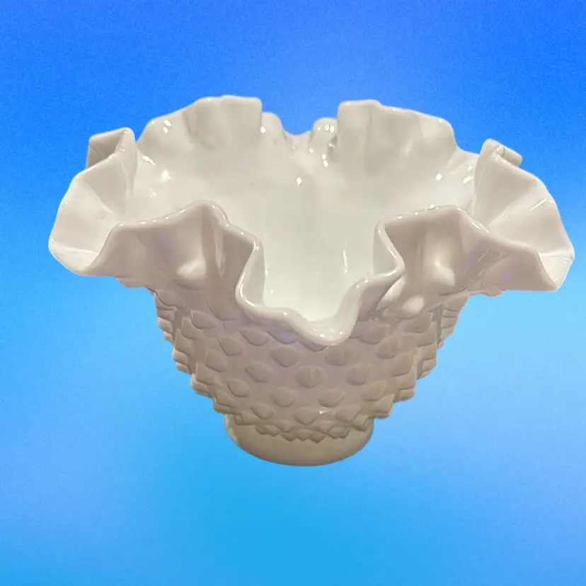 Fenton Milk Glass Hobnail Ruffle Bowl