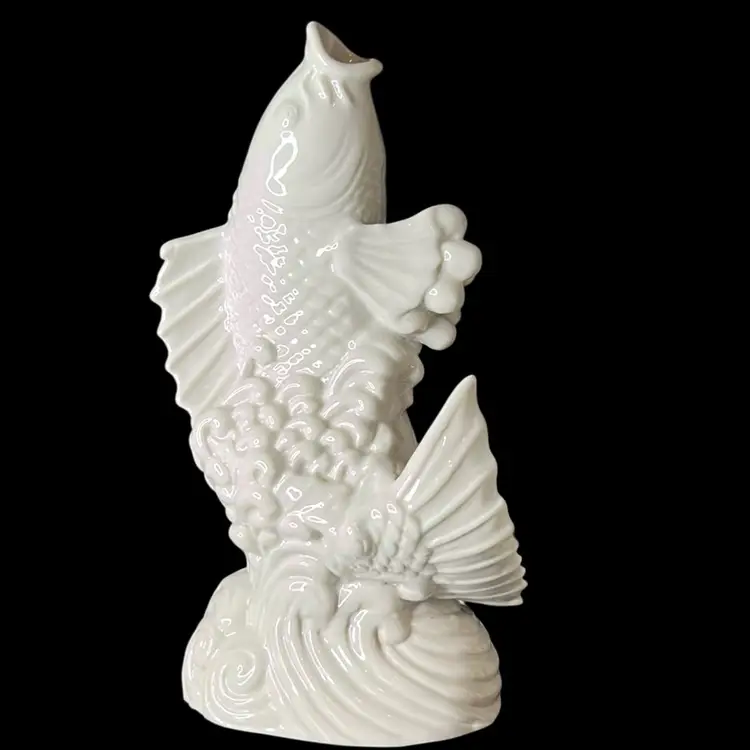 Vintage Blanc de China Koi Fish Bud Vase: 5”x 9.25”x 3.5”