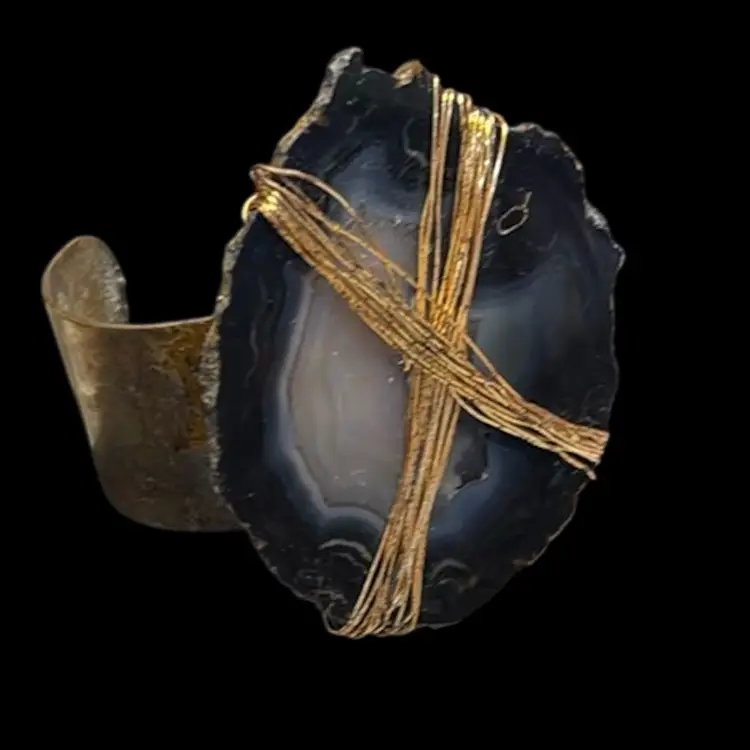 Brutalist Blue Agate Slice Cuff Bracelet