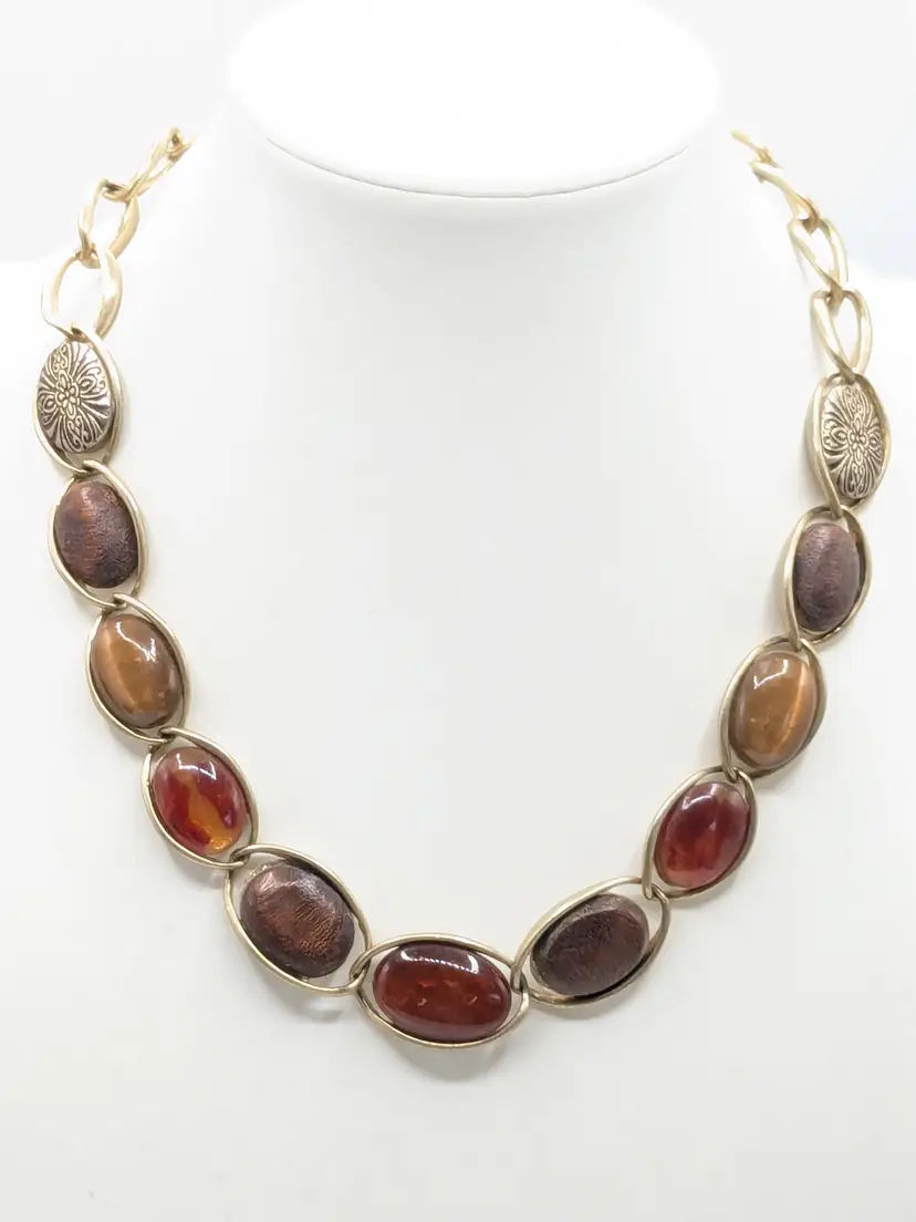 Gold Tone Glass Cabochon Toggle Necklace