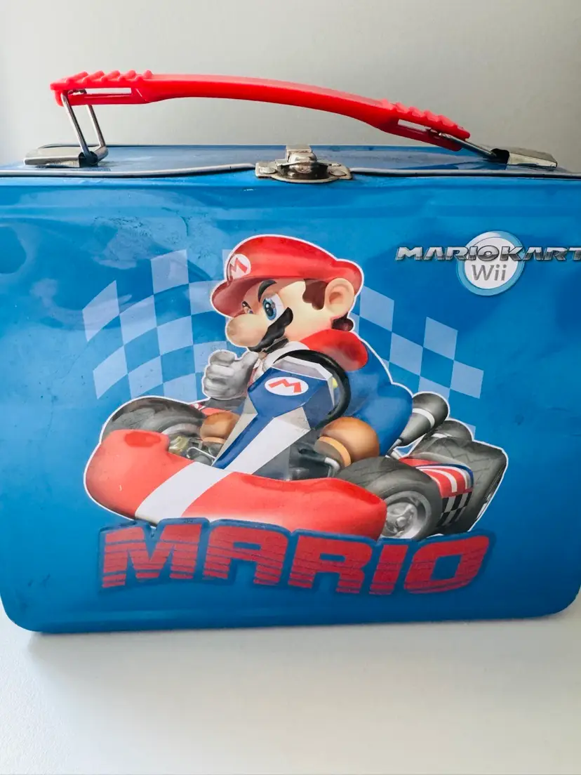 MARIO Vintage Tin Lunch Box - Blue With Red Handle