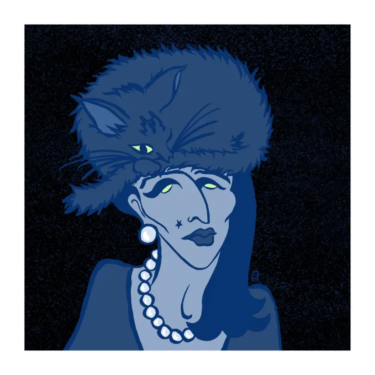 MADE BY ME: 8x8 Archival Print Of My Digital Artwork- “Cat Hat” Cat and Woman. Great For Gallery Wall. Created On My iPad Using Procreate - Not AI.