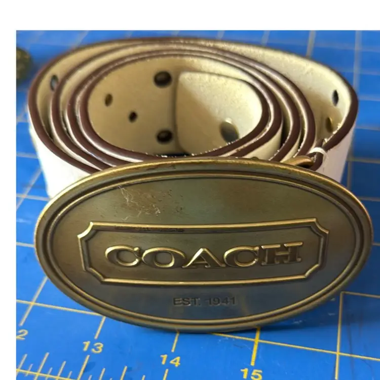Coach Leather Belt With Brass Buckle