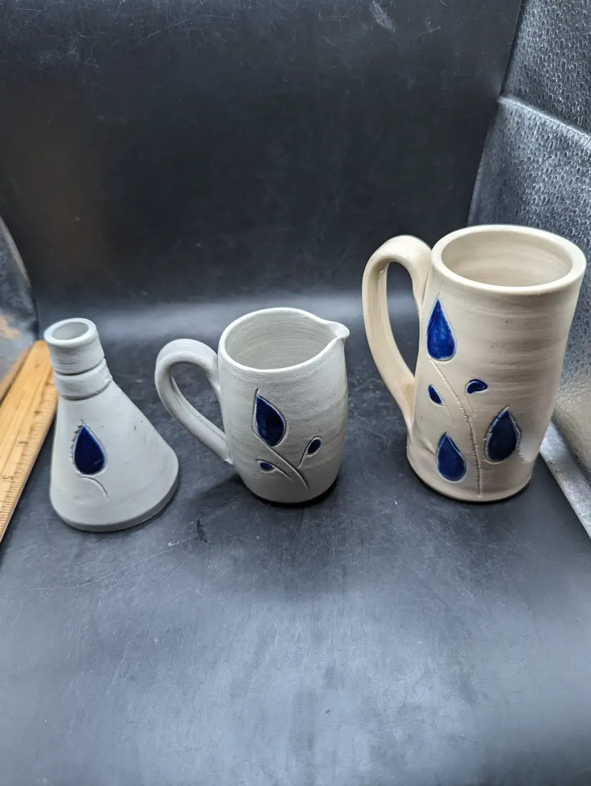 Vintage Lot of 3 Williamsburg Style Pottery Bud Vase, Cup and Creamer