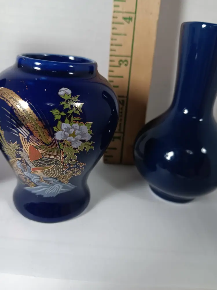 Cobalt Blue Vase Trio with Gold Accent