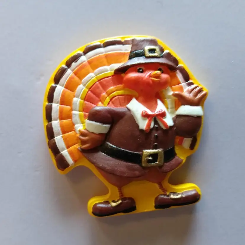 Dressed Thanksgiving Turkey Fashion Brooch Lapel Pin Hallmark Vintage Holiday