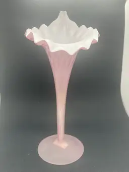 Murano Pink Satin Diamond Optic Quilted Jack In The Pulpit Art Glass Vase