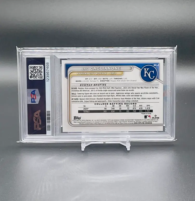 JAC CAGLIANONE 2024 Bowman Draft Chrome Red Lava Refractor /5 PSA 9 - Kansas City Royals