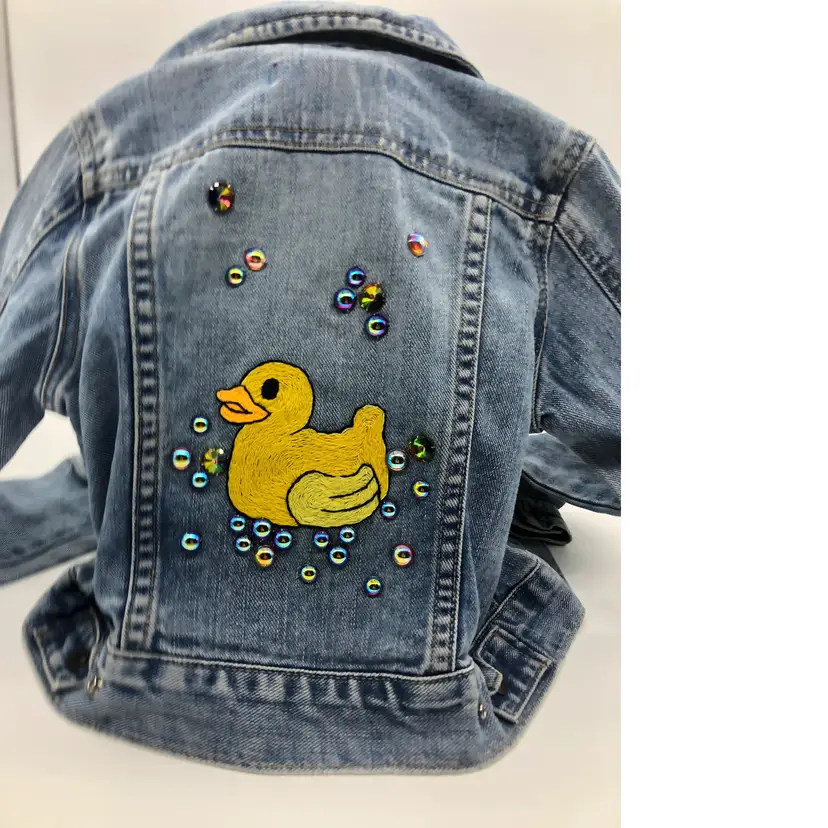 Oodelally Shop Rubber Ducky Hand Embroidered and Rhinestoned Child XS Jean Jacket