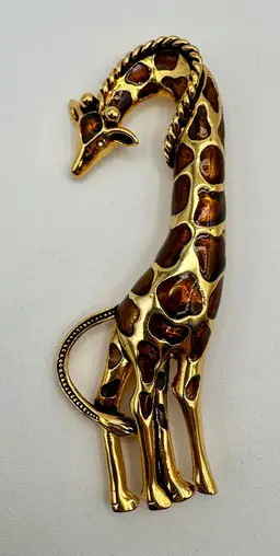 Large Giraffe Enamel Gold Tone Shoulder Brooch Pin