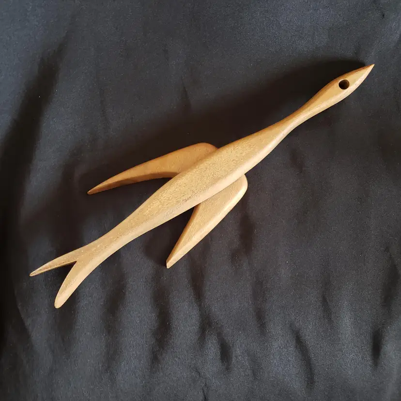 Folk Art Wood Bird Hanging Handmade Japanese Signed with Stamped Logo 14" Long Approximately