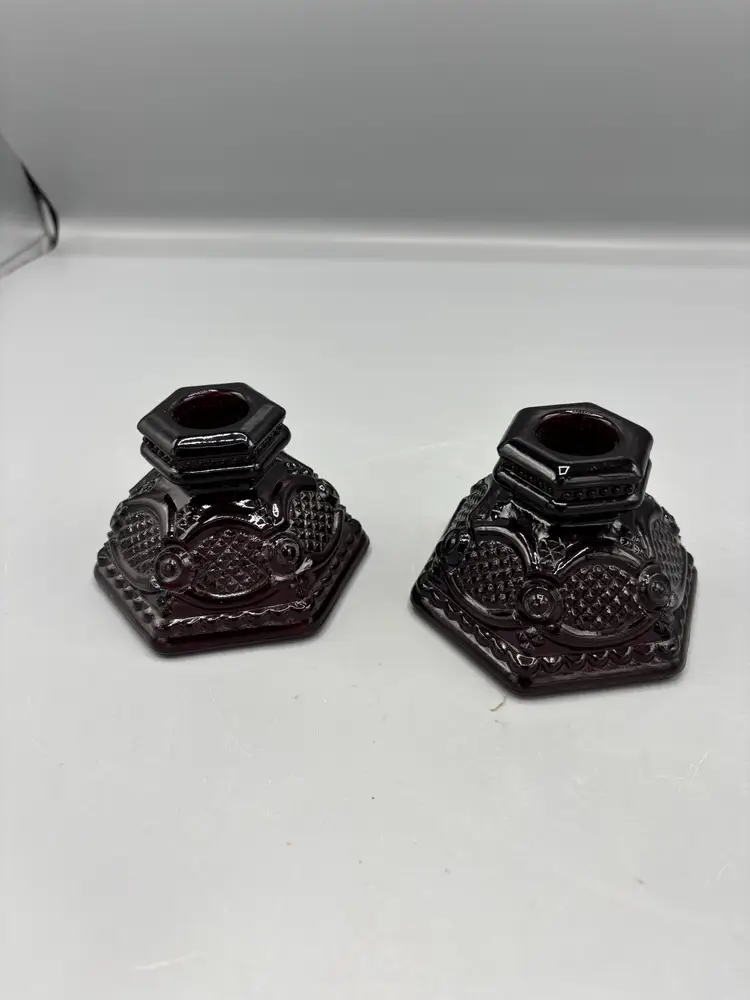 Avon Cape Cod Ruby short candlesticks