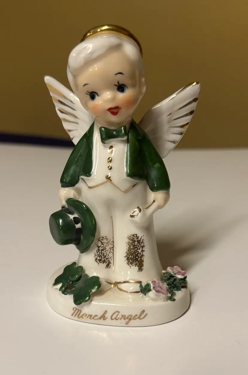 Napco MARCH Boy Angel St Patrick’s Day March Birthday Boy 1956 A1919 4.5” tall