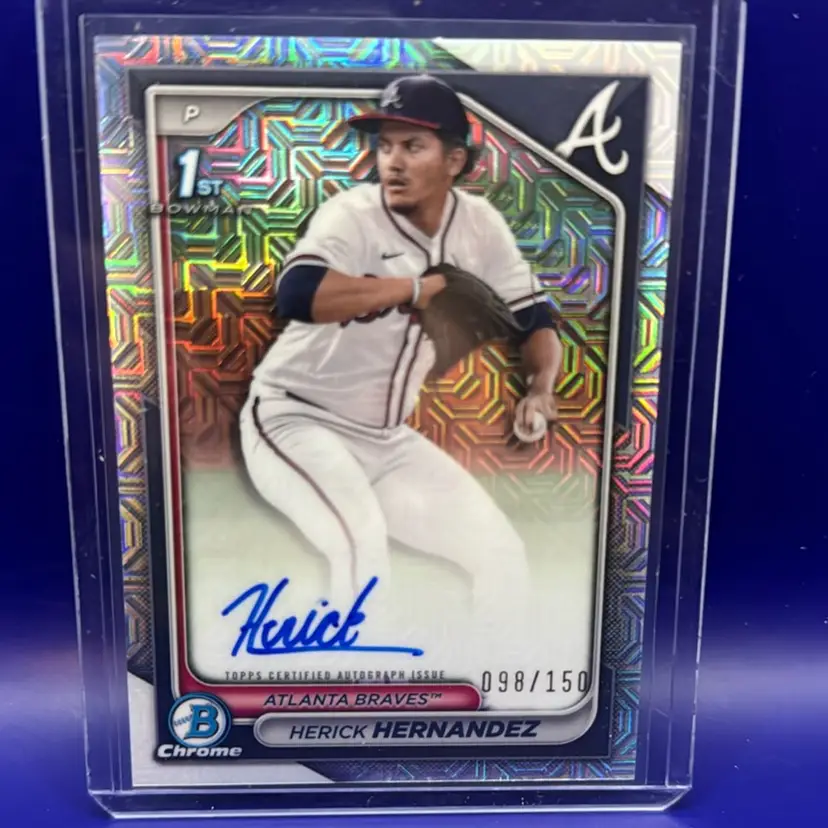 Herick Hernandez 2024 Bowman Draft Chrome Mojo Refactor First Bowman Mojo Refractor Autograph #98/150 Atlanta Braves