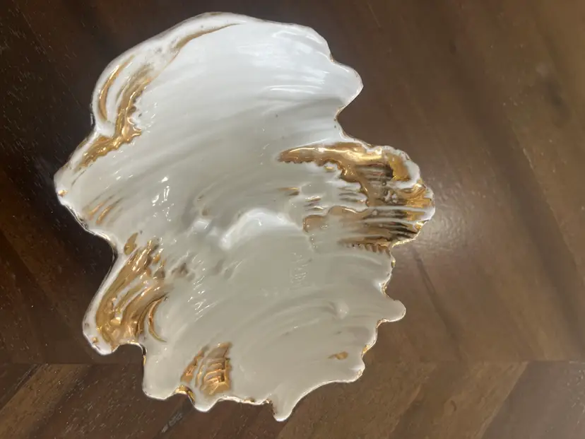 Vintage Ash Tray/ Trinket Dish White Porcelain Dish With Gold Trim 5” - Stamped Made In germany